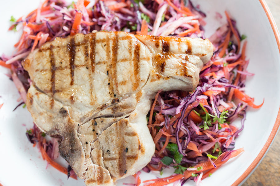 Pork T-Bone with Cider Vinegar Winter Slaw